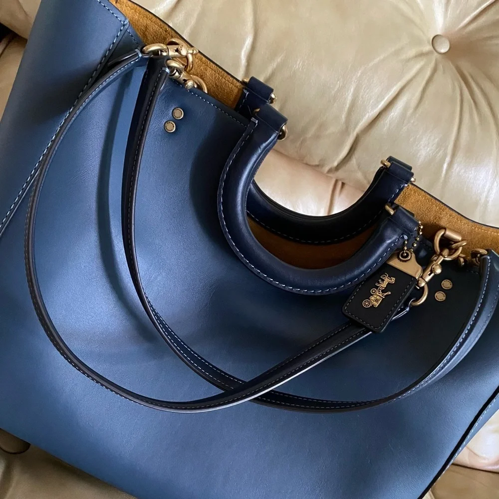 LKNW Coach Rae XL Tote Satchel Glove Tanned Denim Leather Rare Find! - Picture 5 of 16